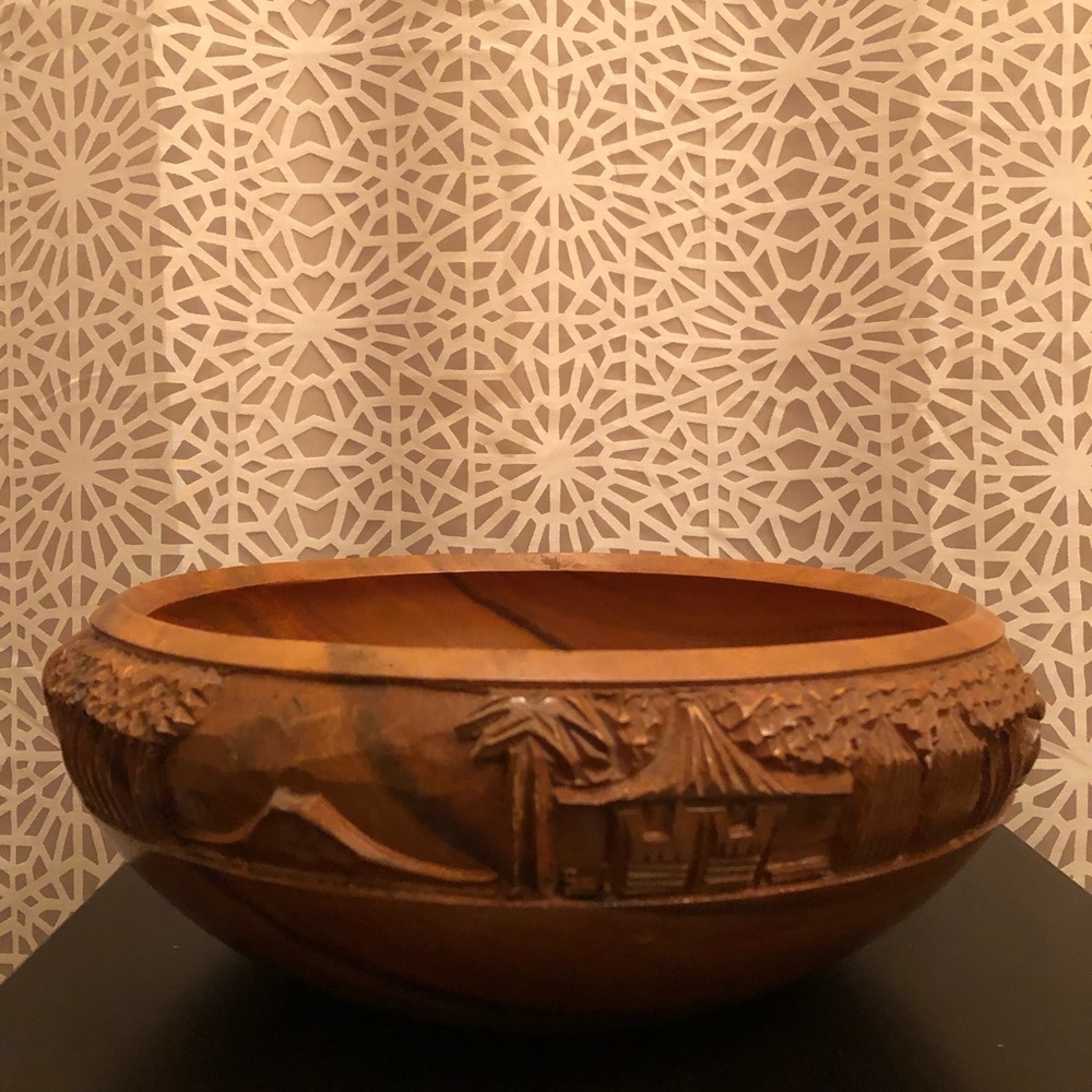 RARE Vintage Large Wooden Carved Salad Bowl Set - Picture 4 of 16
